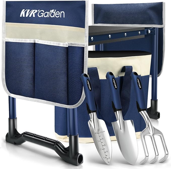 KVR Garden Kneeler and Seat Set 2025 Upgraded - Heavy Duty Foldable Bench Chair with 3 Tools & 2 Tool Pouch + Multi-Purpos...