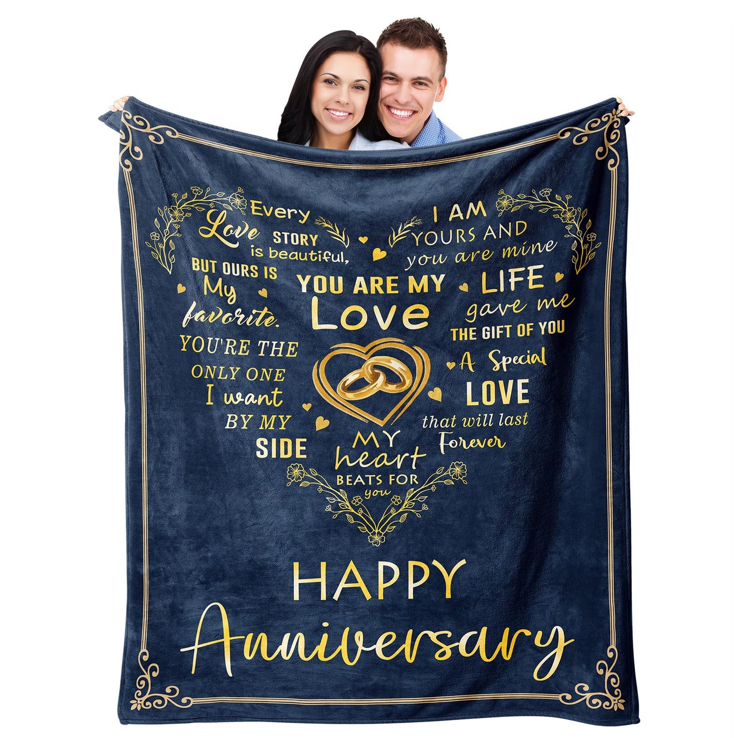 Mosslink Anniversary Blanket Gifts for Men Women 60"x50", Cool Happy Anniversary Wedding/Marriage Gifts for Him Her Husband Wife Parents Couple Boyfriend Girlfriend
