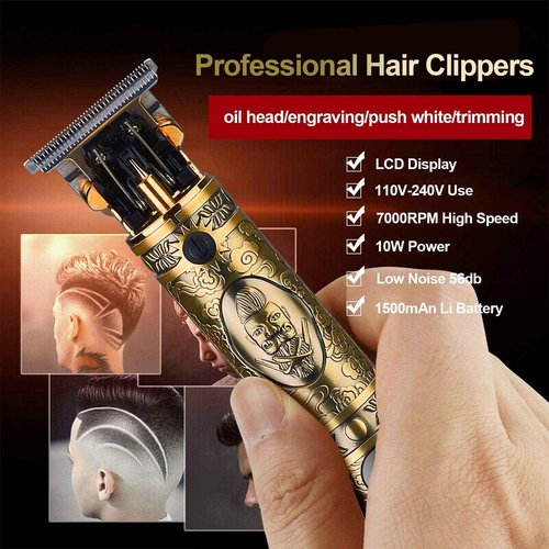 Suttik Haircut Clippers and Trimmers Set of 3, Cordless Ornate Hair Clippers for Men Professional Barber Clippers for Hair Cutting Kit with T-Blade Beard Trimmer Set, Knight, LED Display(Gold)
