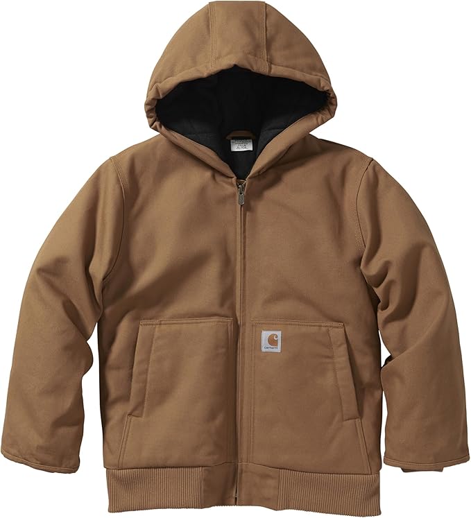 Carhartt Boys' Flannel-Lined Hooded Canvas Insulated Zip-Up Jacket