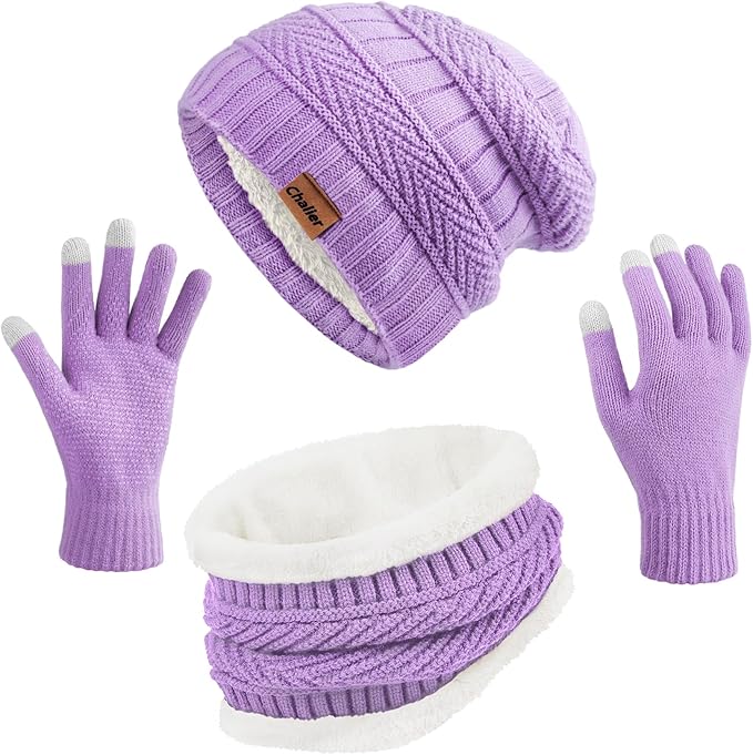 Winter Hats for Women Beanie Hat Warm Thick Knit Skull Cap Hat and Scarf Gloves Sets