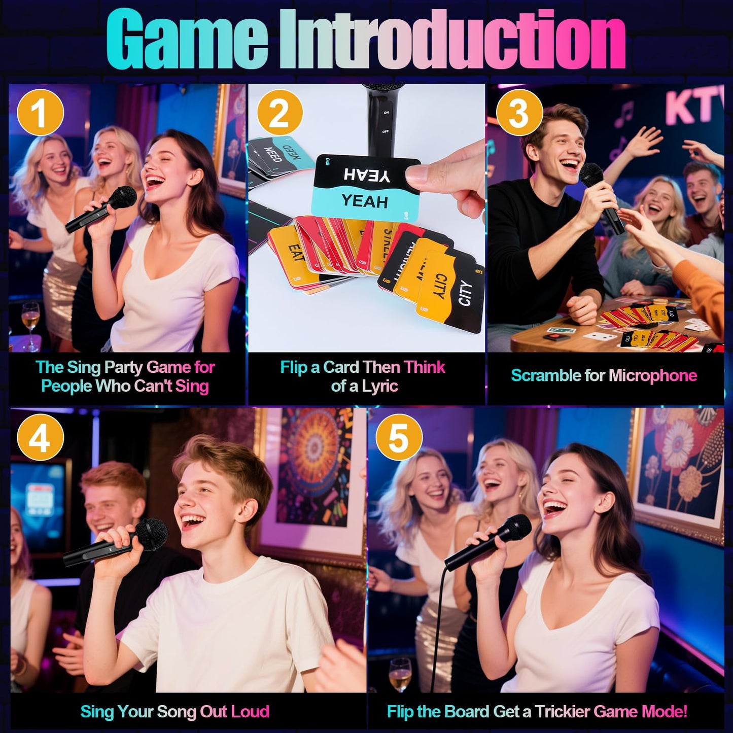 BUSOHA Music Grab Game for Party - 2 in 1 Music Board Toy Design for Bad Singers 125 Cards with 250 Song Lyric and 5 Blank Card for 2-10 Players Gift for Party Music Lovers, Adults and Teens