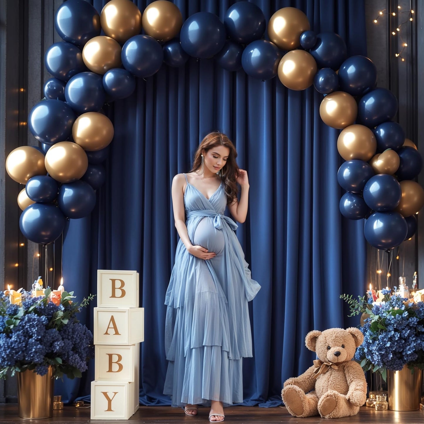 24 x 10ft Navy Blue Backdrop Curtains for Graduations Celebration Polyester Photo Backdrop Curtains No-Wrinkle Long Curtains for Parties Decorations Retirement Birthday Wedding Photoshoot, 6 Panels