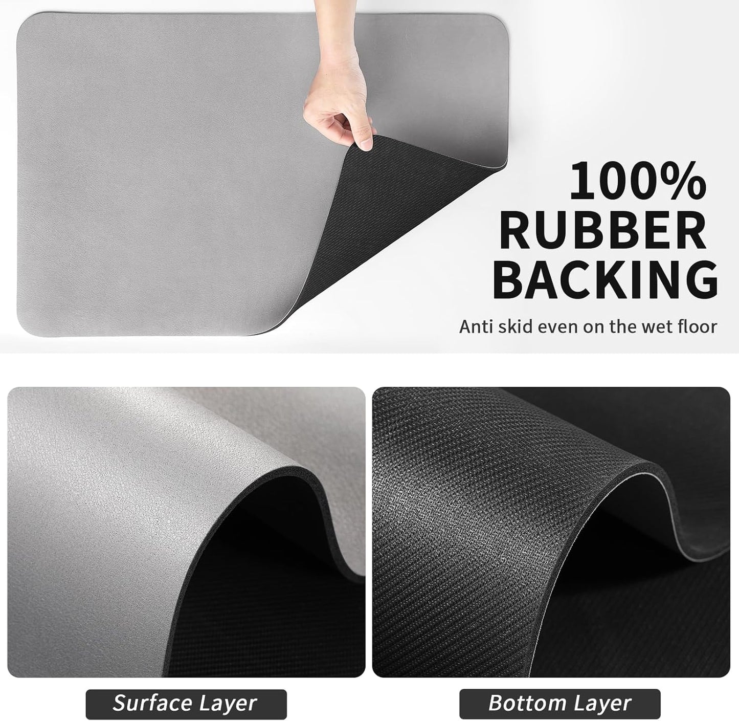 Dish Drying Mat for Kitchen Counter, Heat Resistant Drainer Mats with Non-slip Rubber Backed, Hide Stain Kitchen Super Absorbent Draining Mat, Easy to Clean Dish Rack Pad, Grey 18"x28"