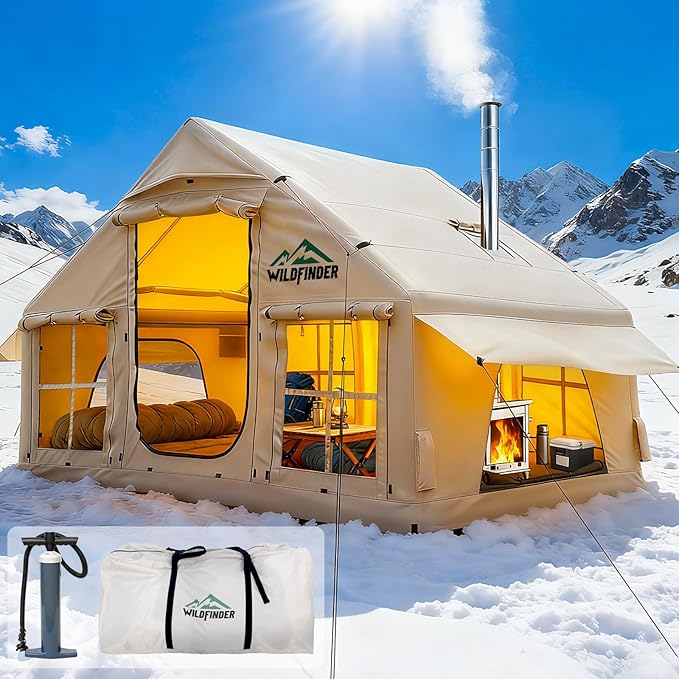 Inflatable Tent with Skylight, Quick Setup Blow Up Tents with Pump, Hot Tent with Stove Jack, Waterproof Oxford Inflatable...