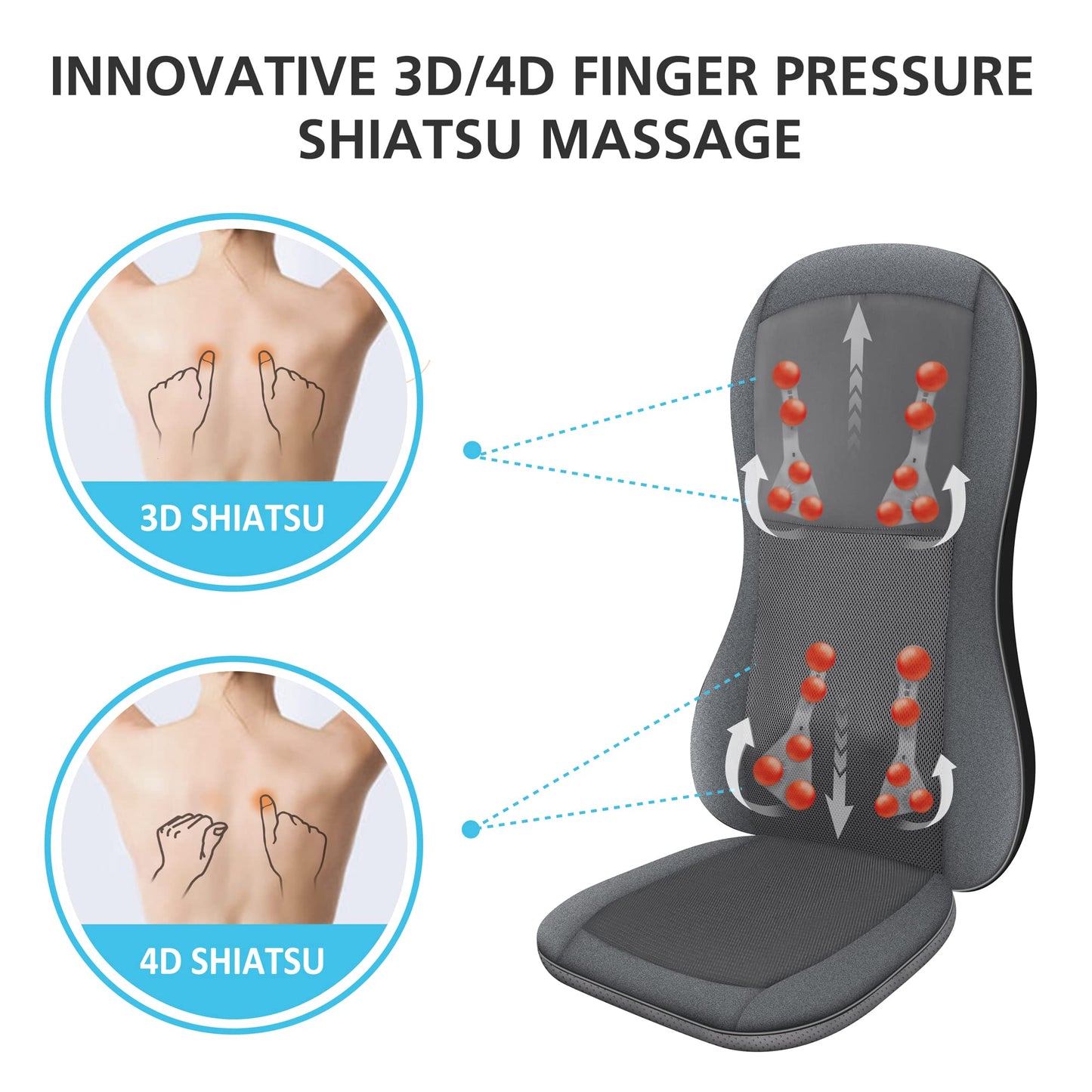 COMFIER Shiatsu Full Back Massager,Massage Chair Pad with Heat,2D/3D Massage Seat Cushion,Chair Massager with 10 Shiatsu Nodes, Rolling Kneading Chair Pads for Lower Back,Mothers Day Gift for Women