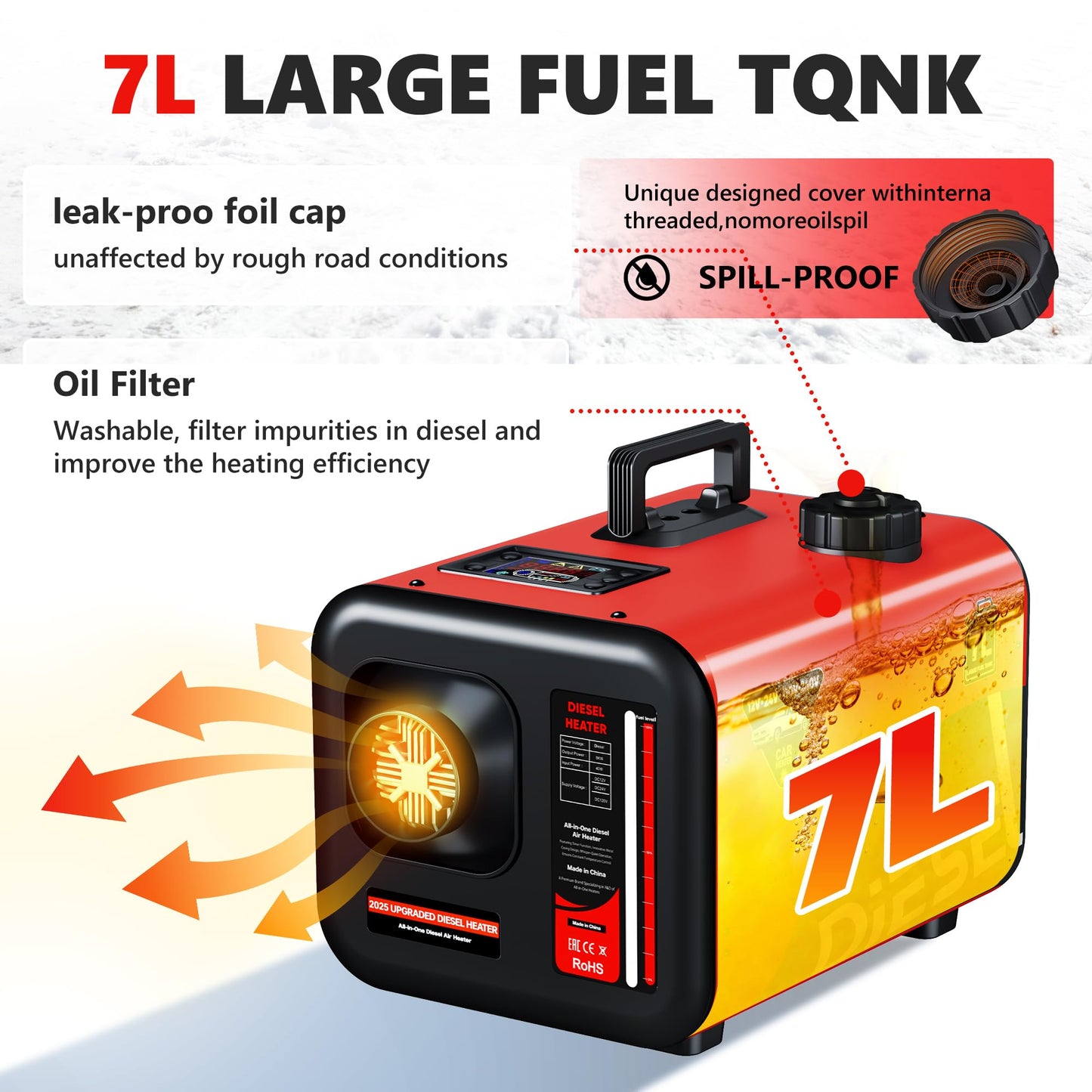 SILVEL Diesel Heater 8KW 110V/12V/24V, All-in-One 7L-8L Portable Diesel Air Heater with LCD Screen, Remote Control, Suitable for Car, Camper, RV, Truck, Home, Garage, Shop, Boat, Red