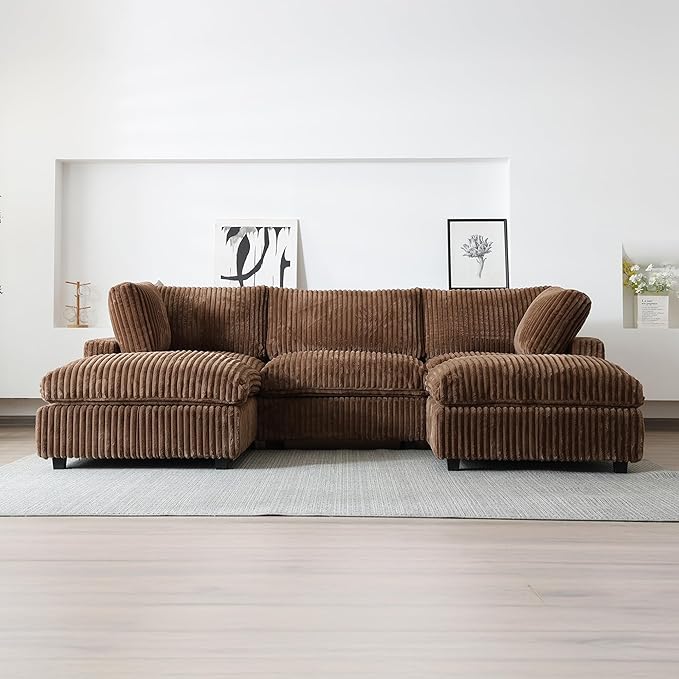 WJShome Cloud Couch Modular Sectional Sofa,118" Oversized U Shaped Couch with Ottoman,5 Seater Convertible Sofa,Comfy Plush Couches for Living Room,Covers Washable&Replaceable (Brown)