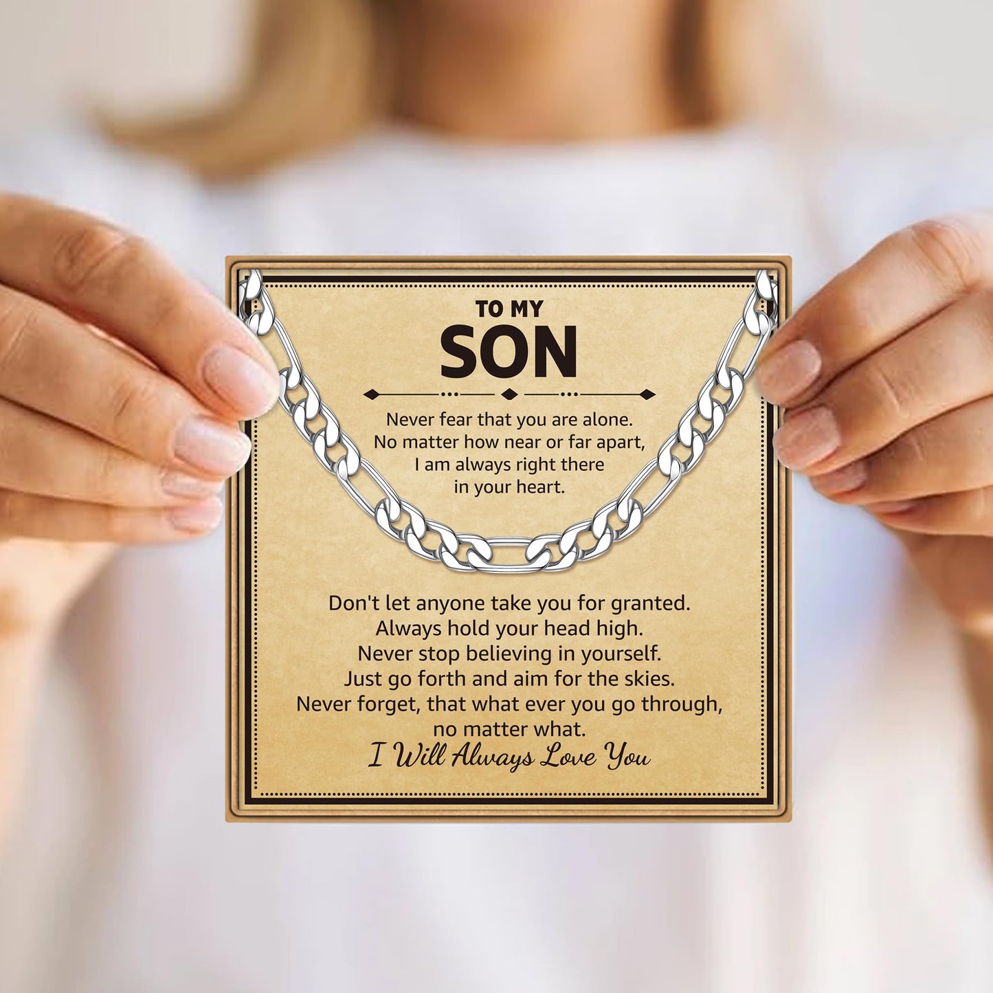 IEFLIFE Gift for Brother - Mens Necklace Chain Gifts for Brother Adult, Fathers Day Graduation Birthday Gifts for Him Men from Sister, 6mm Width Stainless Steel Figaro Chain for Him Necklace Jewelry