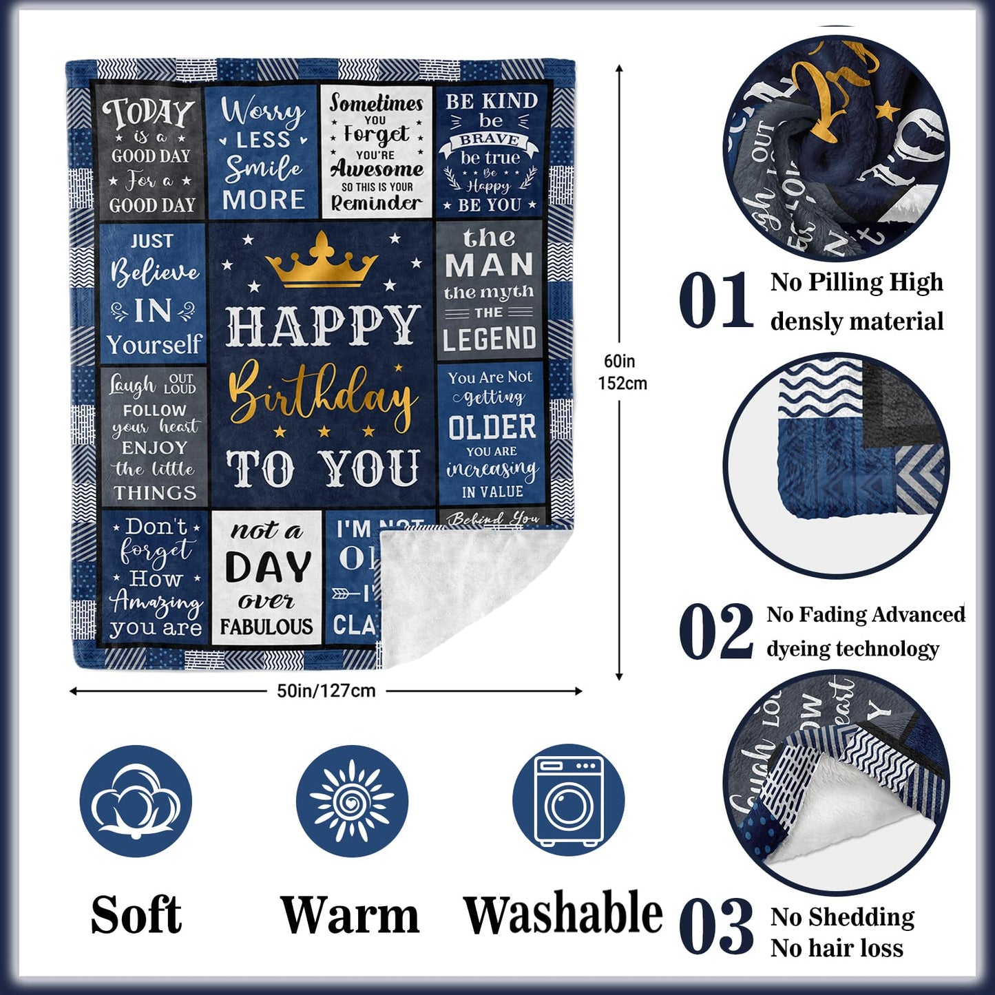 Ryubein Birthday Gifts for Men, Mens Birthday Gift Ideas, Men Gifts for Birthday, Cool Birthday Gifts for Man Him Dad Husband Boyfriend Brother Son, Happy B-Day Present for Man Blanket 50" X 60"