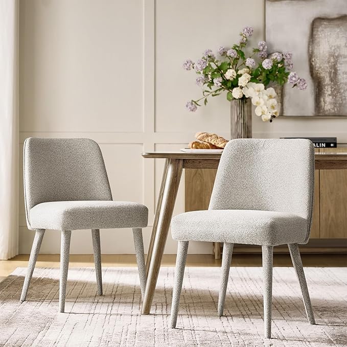 HULALA HOME Modern Dining Chairs Set of 2，Taupe Fully Chenille Upholstered Dining Room Chairs Set with Foot Peg, Solid Wood Frame, Armless Kitchen Accent Chairs for Living Room Bedroom Reception