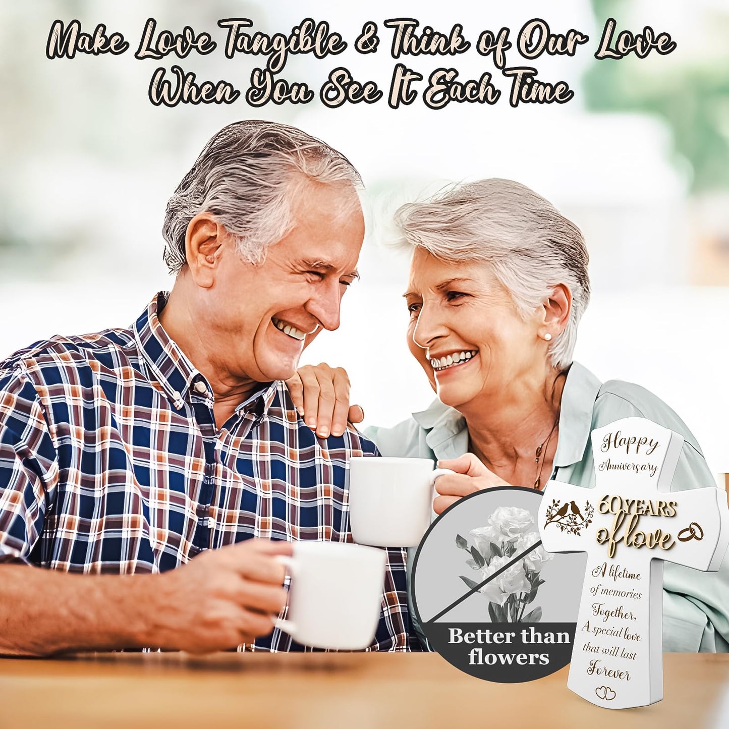 60th Anniversary Wedding Gifts for Wife Husband, Religious Cross Gifts for Women Men,60 year Romantic Anniversary Marriage Gift for Her,Him,Couple,Parents,Friends,Wedding Anniversary Decorations
