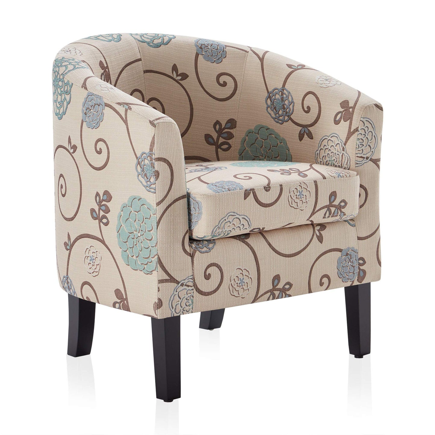 BELLEZE Living Room Chair, Linen Round Accent Barrel Chair, Club Tub Sofa Chair for Bedroom, Corner Chair with Flared Legs and Cozy Soft Padding - Highland (Floral Print)