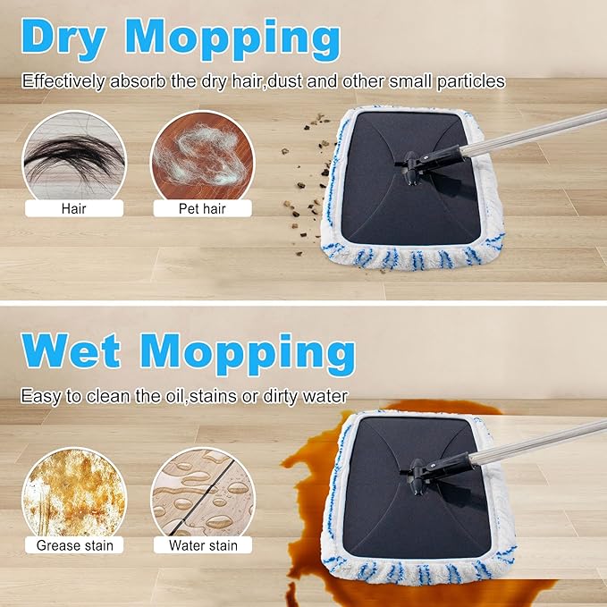Microfiber Flat Mops for Floor Cleaning,Dust Mop for Hardwood Floors,Flat Mop Set with 4 Mops Pads and 58"Stainless Steel Handle for OCedar Hardwood Floor'N More Microfiber Mop,Use to Wet&Dry Cleaning