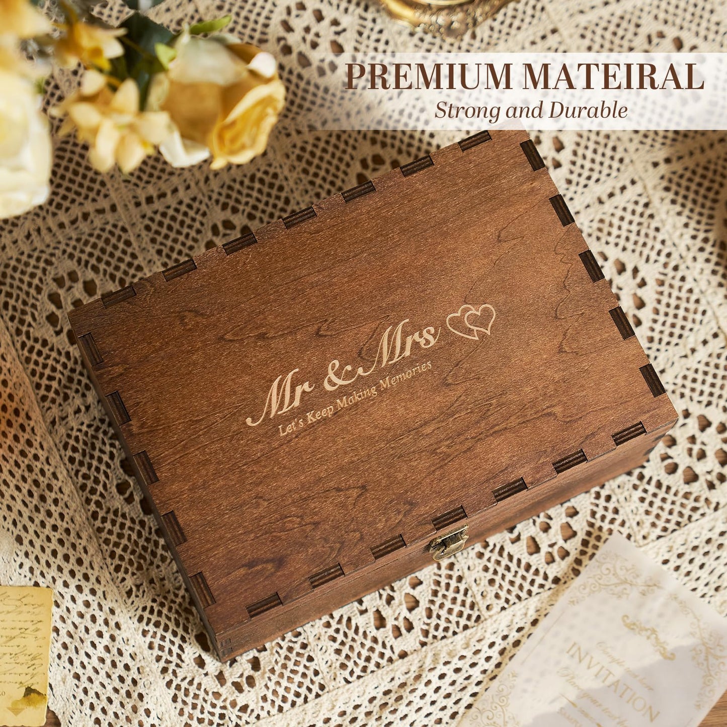 AW BRIDAL Large Wedding Keepsake Box with Lid - Wood Mr Mrs Memory Storage box - Bridal Shower Gifts Anniversary Engagement Wedding Gifts for Couples Newlyweds, Large
