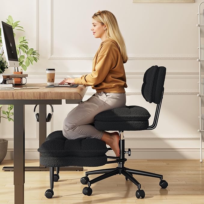 Cross Legged Office Chair, Criss Cross Desk Chair ADHD Meditation Kneeling Seat with Height Adjustable Seat for ADHD,Relaxation, Home Office,Black