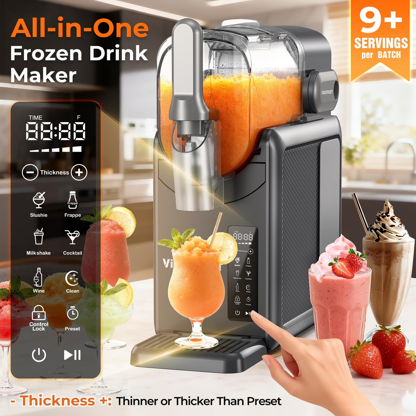 Slushie Machine for Home, 88 oz Frozen Drink Maker with Timer & Auto-Fresh Keep, Smart Display, Self-Cleaning, Quiet Operation, No Ice Needed, Perfect for Margaritas, Frappés, Milkshakes & More