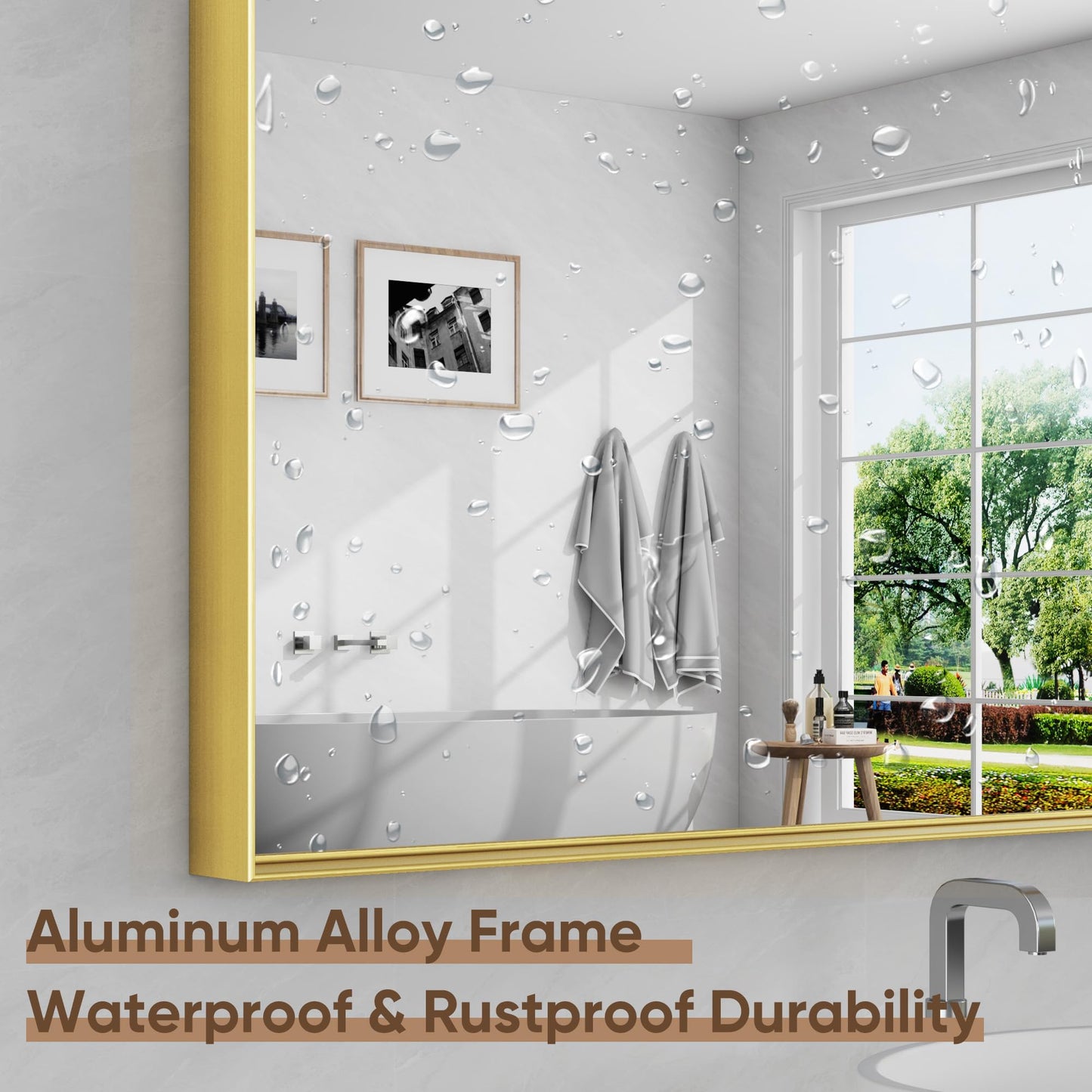 Furnbar Gold Bathroom Mirror 55x30 Inch, Rectangle Mirror with Metal Deep Frame, Wall Mirrors for Over Sink, Vanity, Bedroom, Bathroom, Hangs Horizontally or Vertically
