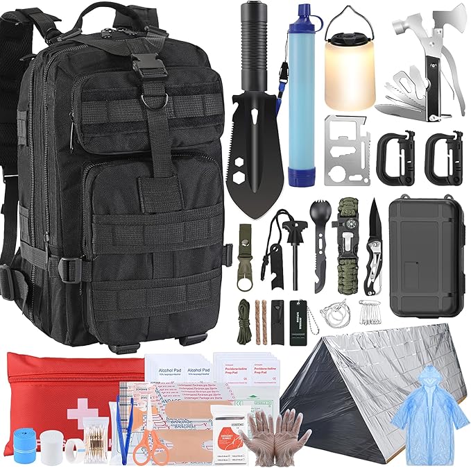 Gifts for Men Christmas Survival Kit, Survival Gear and Equipment 258 PCS with Water Filter, Emergency Tent, LED Lantern, ...