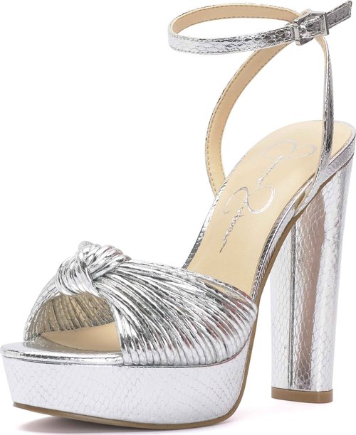 Jessica Simpson Womens Immie Platform Sandal with Ankle Strap, Silver, 8