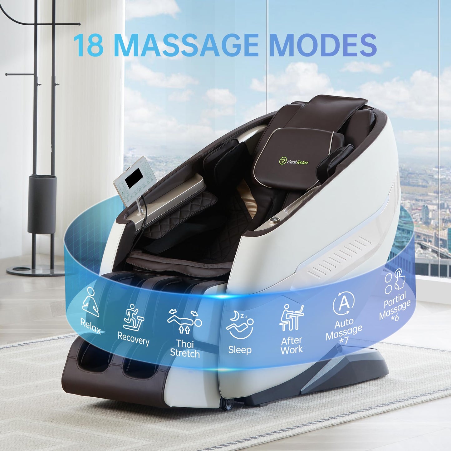 Real Relax Massage Chair, SL Track Full Body Zero Gravity Massage Chair Recliner with 18 Modes Yoga Stretch Blurtooth Heating APP Control, Favor 09 Brown