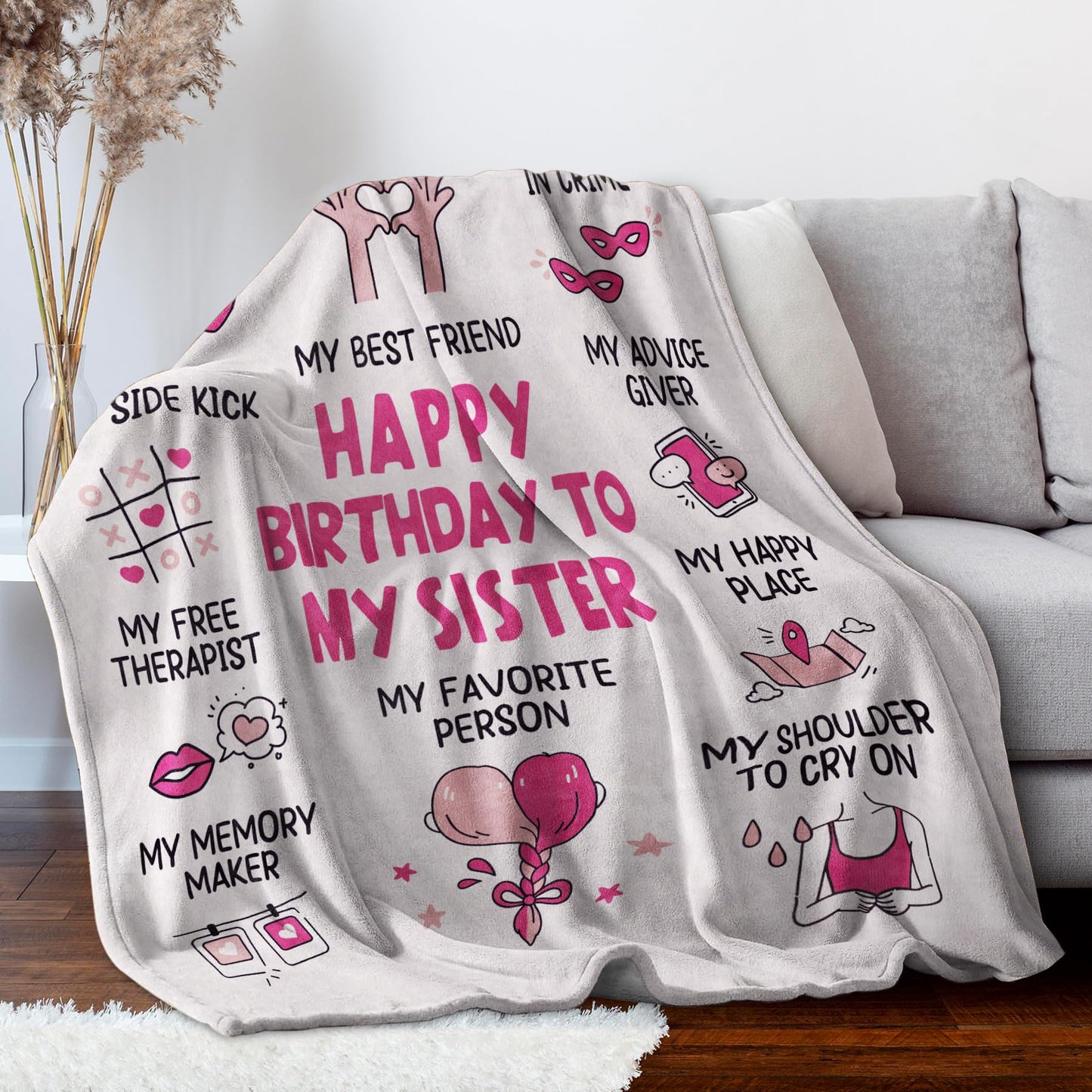 Afterprints Funny Sister Birthday Gifts Blanket, Happy Birthday Gifts for Sisters from Sister, Brother, Women Girls, Best Friend, Soft Throw Blanket 50''x60''