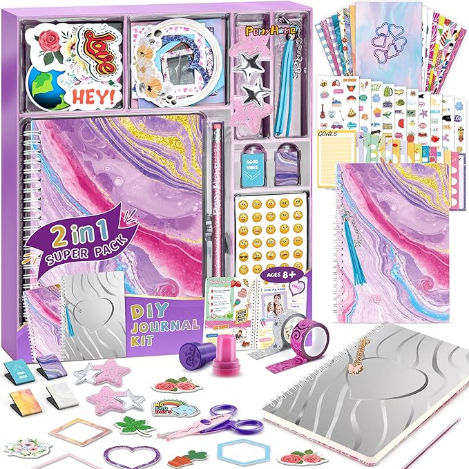 PERRYHOME 2-Pack DIY Journal Kit for Girls - 200+Pcs Journal Set for Tween & Teen Girls, Journaling Art & Crafts Kits, Chr...