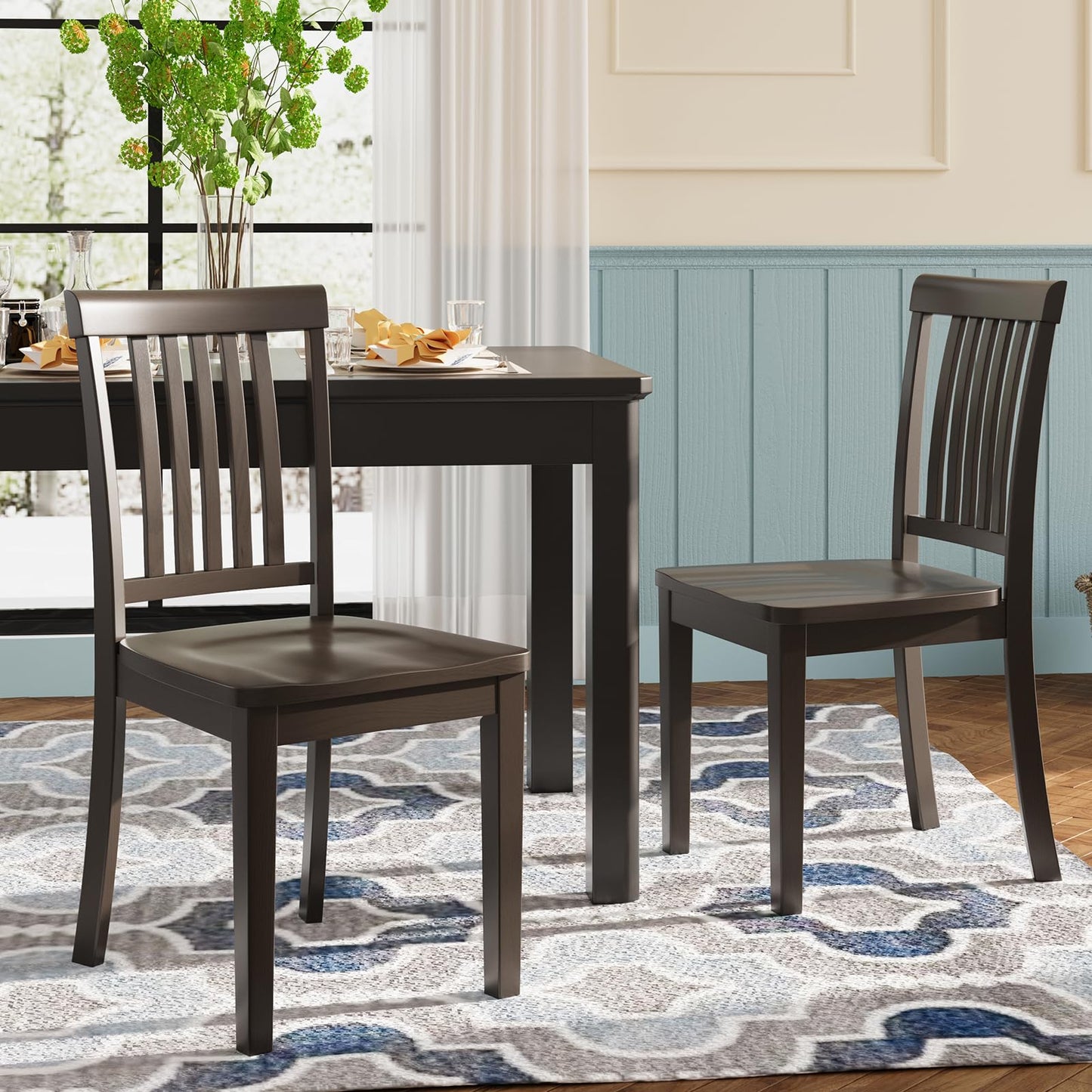 Homixis Dining Chairs Set of 6, Farmhouse Wood Chairs with Spindle High Backrest, 17.3 Inch Wood Chiars for Kitchen and Dining Room
