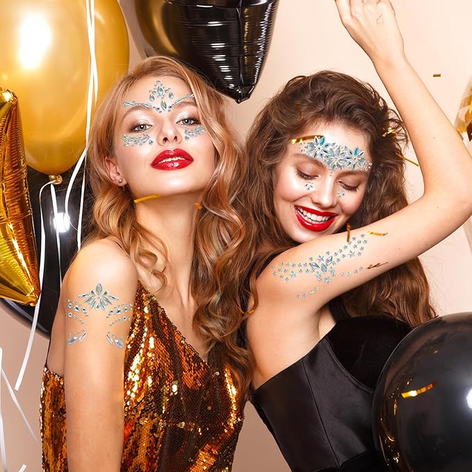 20 Sets Face Jewels Face Gems Mermaid Glitter Rhinestone Crystal Sticker Waterproof Eyes Face Temporary Tattoos for Party,Rave Festival,Carnival,Holiday Costumes,Rave Accessories,Makeup