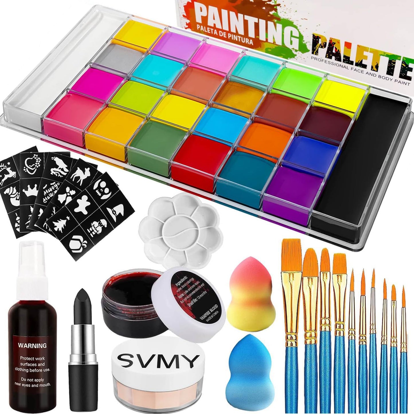 UNIFULL 26 Colors Professional Face Body Paint Kit, Oil Face & Body Paint Kit for Halloween,including 26 Colors Face Paint/Paint Stick/ Brushes/ Special Effects Sticker for Halloween/Fake Blood(Set 2)