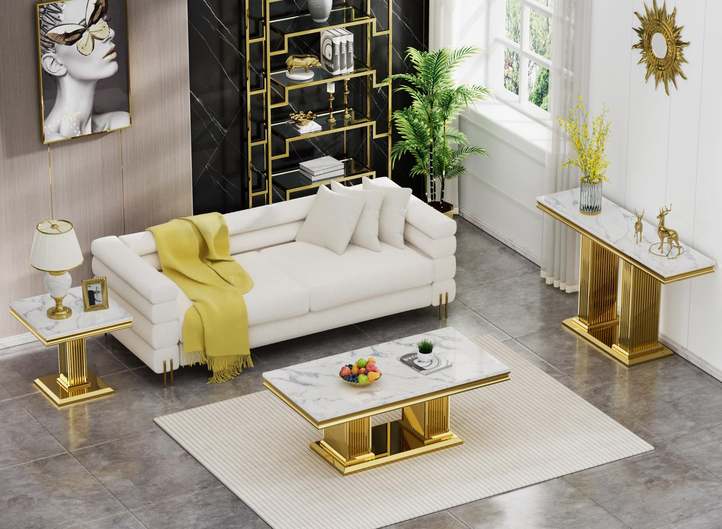 HomVent 47" Console Table, Narrow Entryway Table, Living Room Side Table, Hallway Table, Faux Marble Entry Table with Mirrored Stainless Steel Base