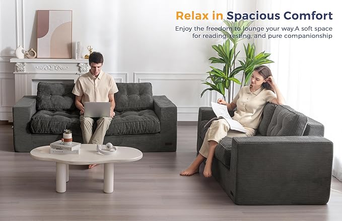 MAXYOYO 3 Seater Couch for Living Room, Boneless Couch with Tufted Cushion & Backrest, Upholstered Floor Sofa, Sofa in A Box, Dark Grey