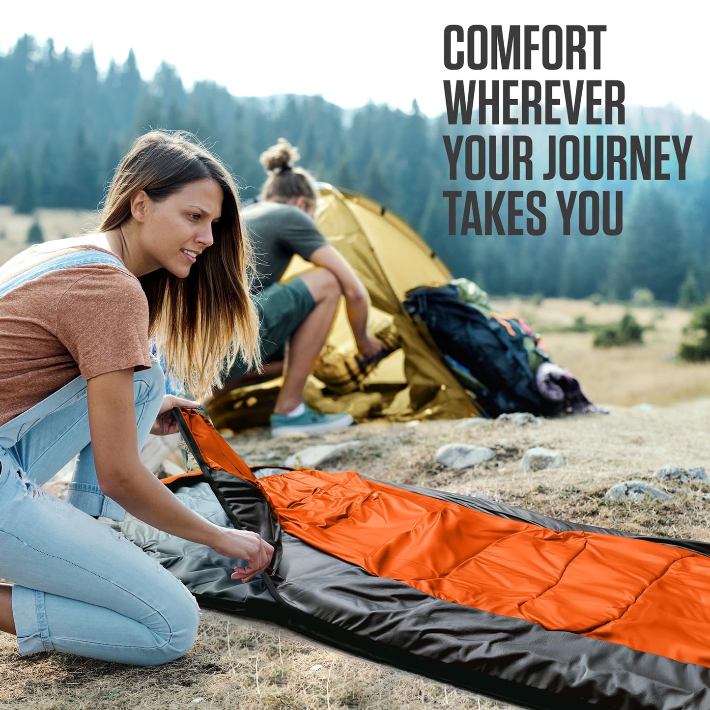 VENTURE 4TH 3-Season XXL Backpacking Sleeping Bag, Camping Sleeping Bags for Adults & Kids - Lightweight, Comfortable, Water Resistant, Ideal for Hiking, Camping & Outdoor – Orange/Gray