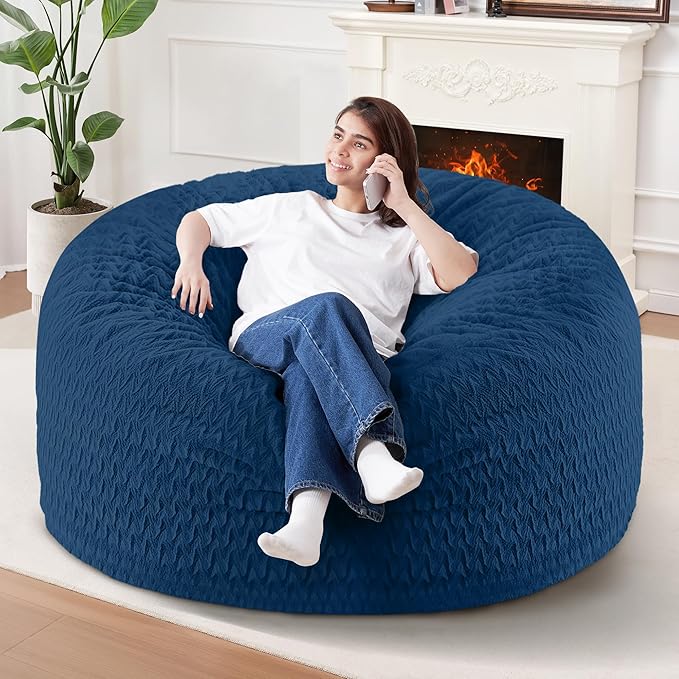 4FT Bean Bag Chair,Giant Bean Bag Chairs for Adults,Big Bean Bags with Memory Foam Filled, Large Beanbag Chairs with Chevron Plush Cover-Blue