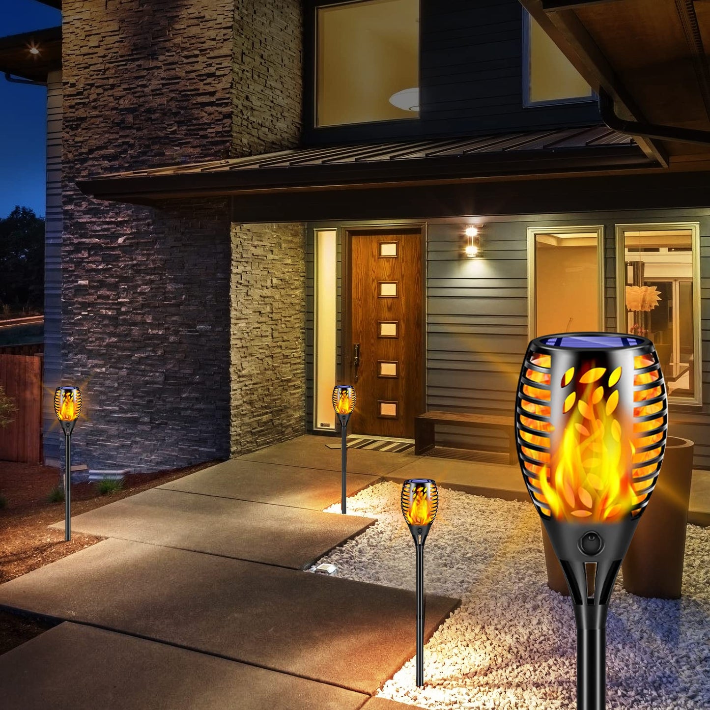 TomCare 8 Pack Outdoor Flickering Flames Torch Decorative Garden Lights Solar Powered Waterproof Christmas Decorations Lighting for Garden Patio Yard Landscape