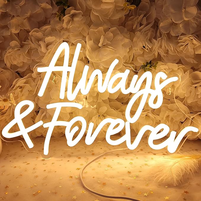 Planzo Always & Forever Led Neon Sign Light Wedding Birthday Party Backdrop Wall Decor Hanging Sign Bedroom Propose Annive...