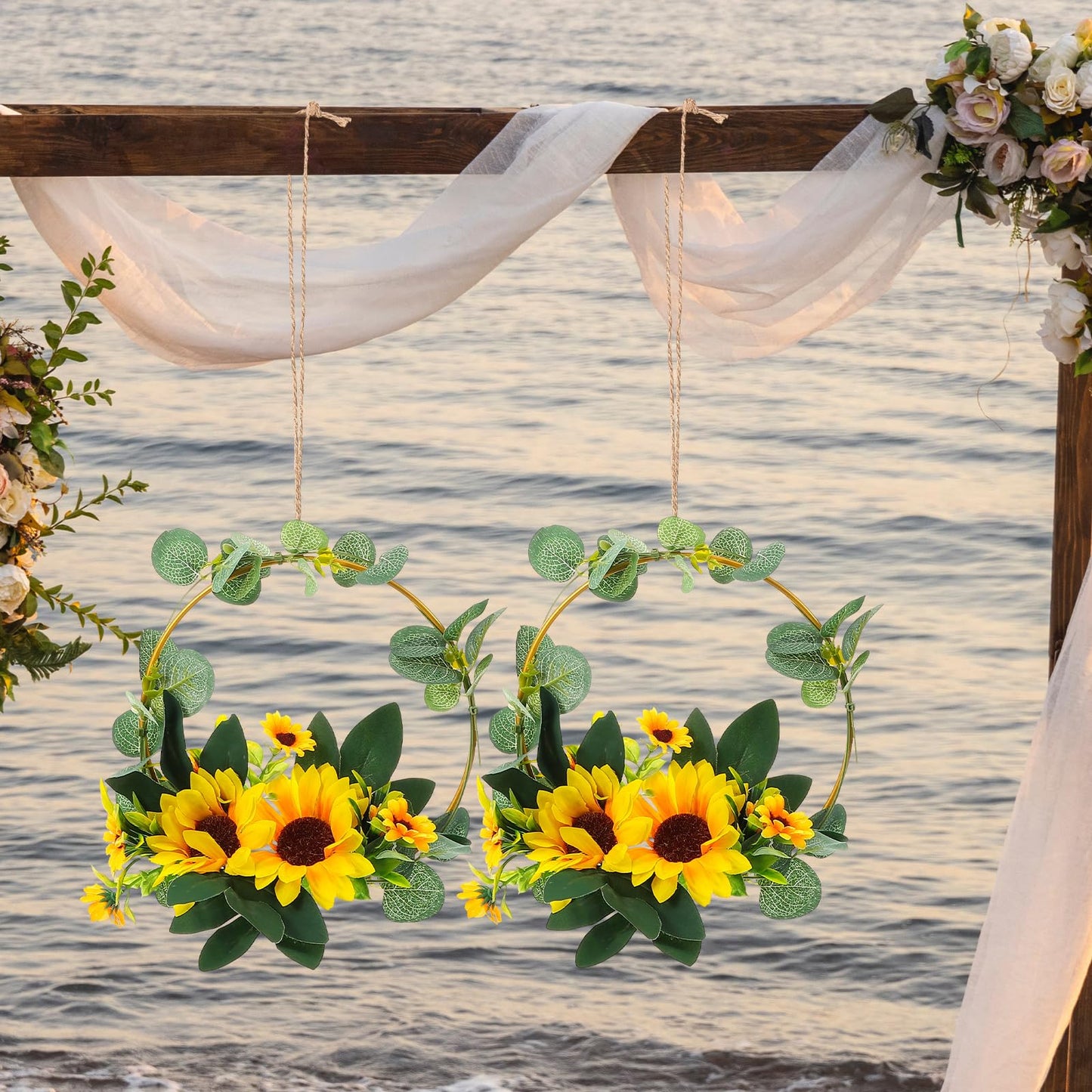 1PC Sunflower Garland Wreath Decor, Wedding Decoration Pendant, Wreath Artificial Wreaths fo Wedding, Festival Wreath Wall Hanging Decoration