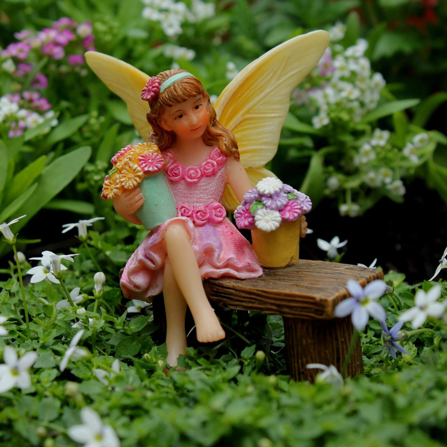 PRETMANNS Fairies for Fairy Garden – Cute Accessories Kit for Indoor or Outdoor Miniature Garden – Figurines, Tree Swing & Puppy Included – 4 Piece Set