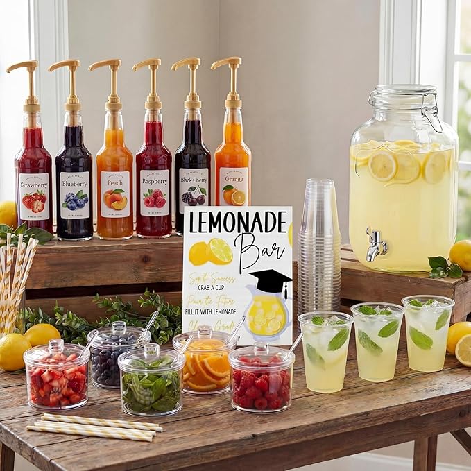 Jingmore 43 Pcs 2026 Graduation Lemonade Stand Complete Accessories Kit Lemon Bar Sign Class of 2026 Jar Drink Station gla...
