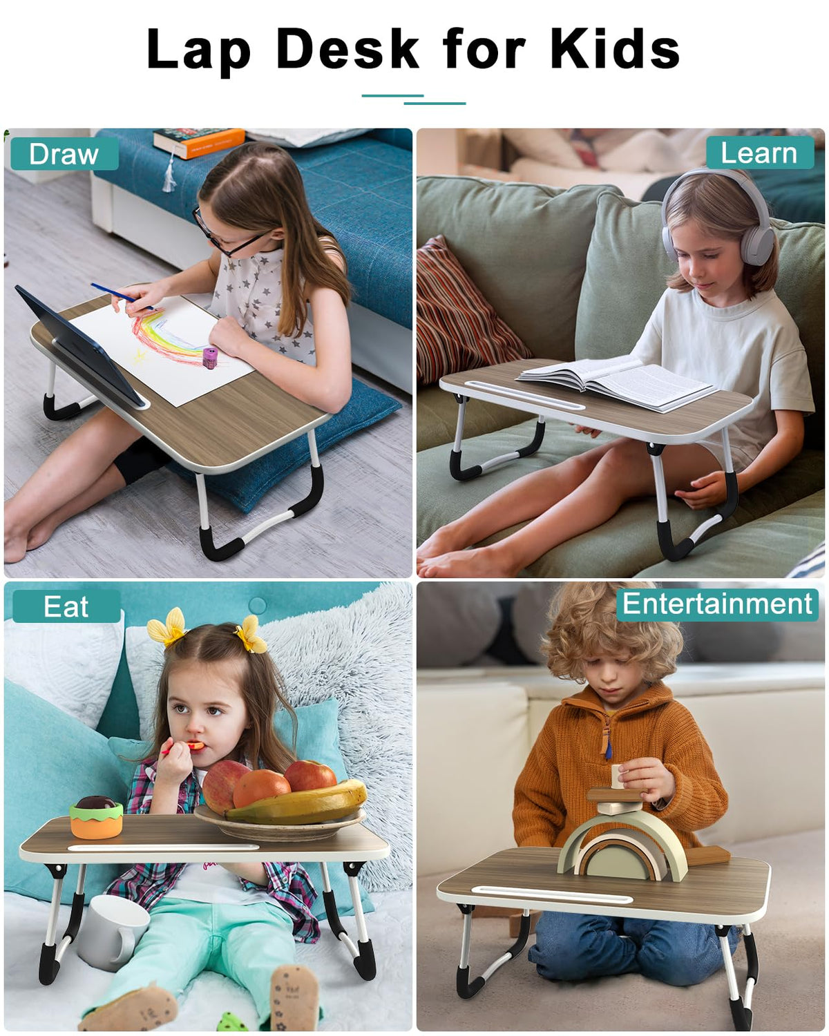 Foldable Lap Desk with Tablet Slot, Portable Laptop Desk for Bed, Lightweight Bed Desk for Working Writing Drawing Eating on Couch Floor, Brown (20.8"×11.8")