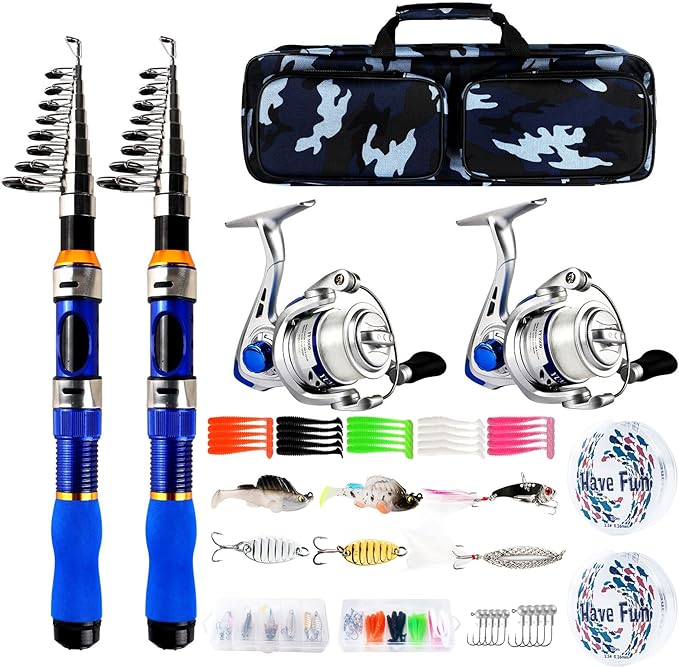 Telescopic Fishing Rod Reel Combo 2PCS 6.89FT Collapsible Fishing Pole Spinning Reel Lures Accessories with Fishing Bag Po...