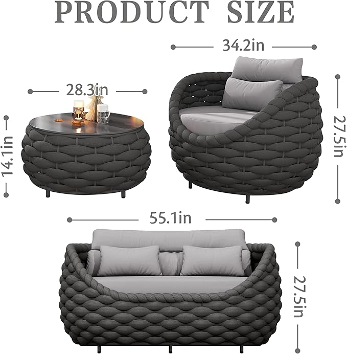 ercimi Outdoor 4 PCS Patio Conversation Set, All-Weather Wicker Patio Couch Sofa with Waterproof Thick Cushion Coffee Table for Porch, Balcony Mix Color
