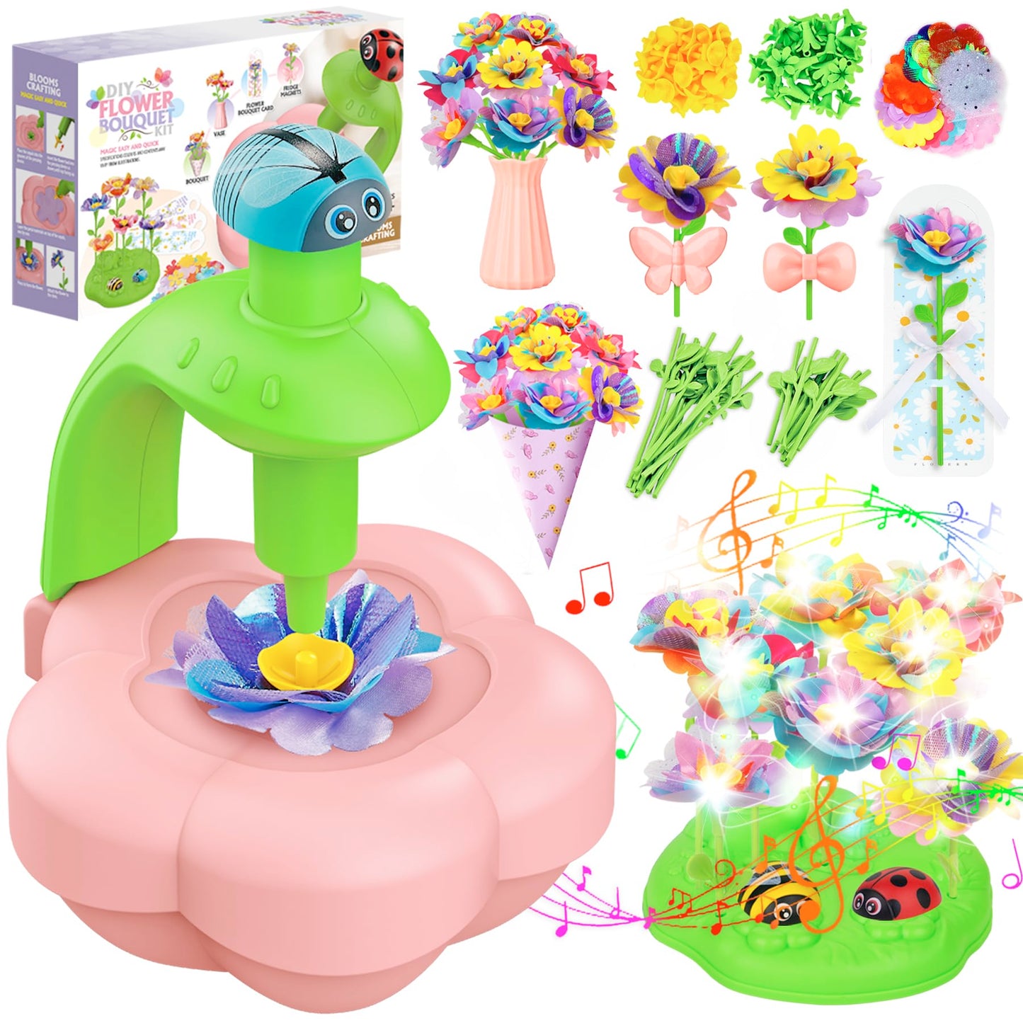 Kids Craft Kits with Light and Music, Arts and Crafts for Kids 4-6 8-12, DIY Flower Bouquets Press Kits, 4 5 6 7 8 Year Old Girl Birthday Gifts, Educational Preschool Travel Toys for Girls Boys