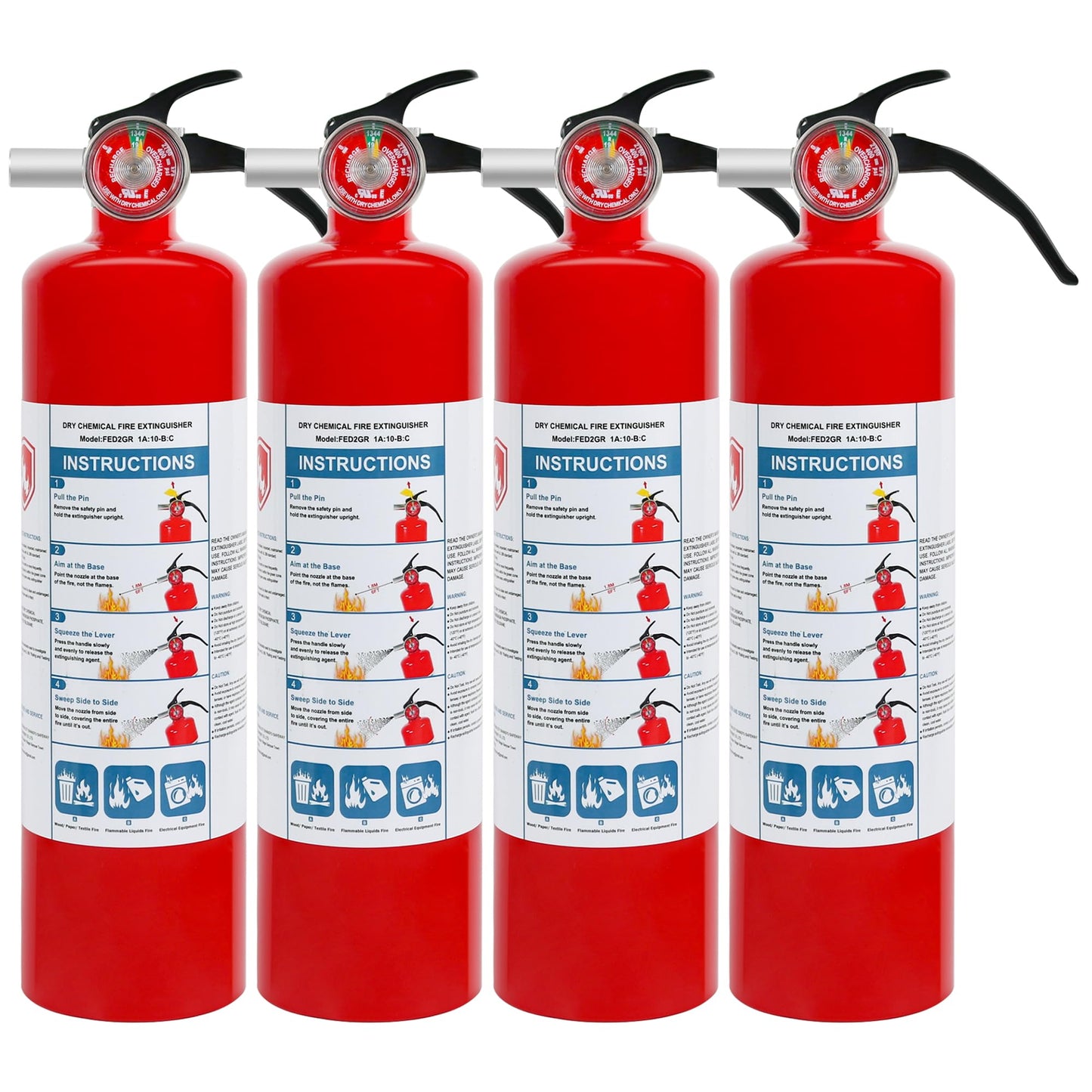 4 Pack ABC Dry Chemical Fire Extinguishers, 2.5 lb 1A:10B:C Rating for Home, Car, Boat, Quick Release Handle, Compact & Portable Dry Powder Extinguisher