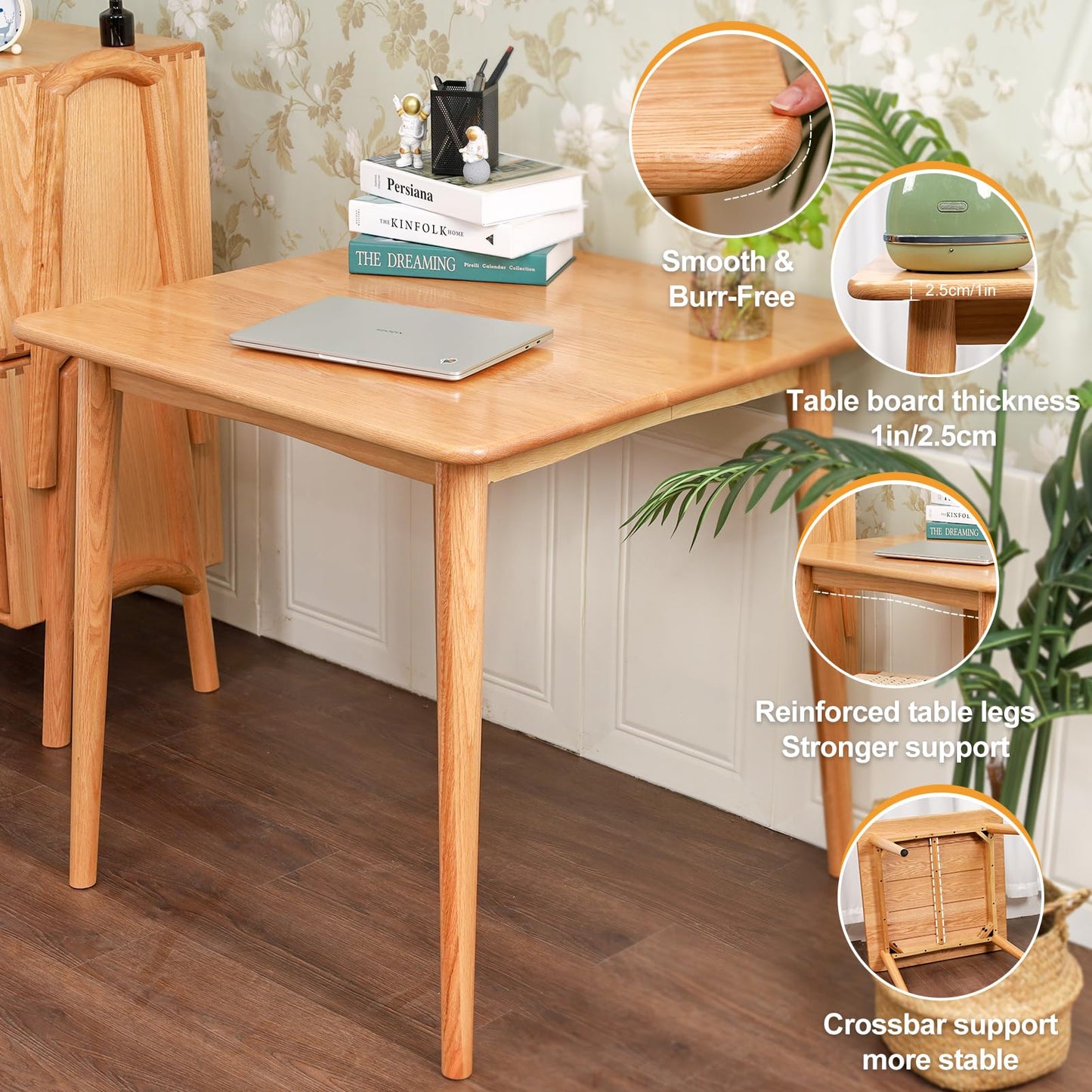 Towood Lifee Square Dining Table 31.5“, Solid Wood Kitchen Table for Small Space, Midcentury Modern Wooden Kitchen Dining Table with Oak Finish, 31.5" L x 31.5" W x 29.5" H, Natural