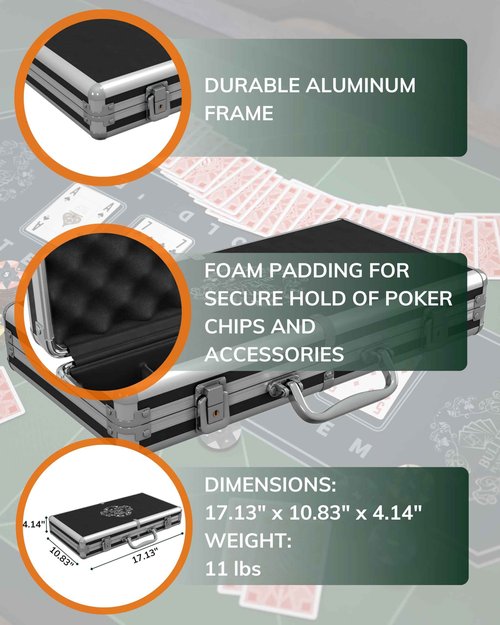 Bullets Playing Cards | Poker Set Christopher | 300 Plastic Poker Chips (12 g) with Aluminum Case, Plastic Playing Cards & Dice – Texas Hold’em, Numbered Values