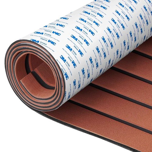Fullfire EVA Foam Boat Flooring with 3M Self-Adhesive Backing, Marine Decking Faux Teak Deck Sheet for Jon Boats Pontoon Boat Yacht RV Jet Ski Kayak Floor, Dack Brown and Black 94" x 23.5"