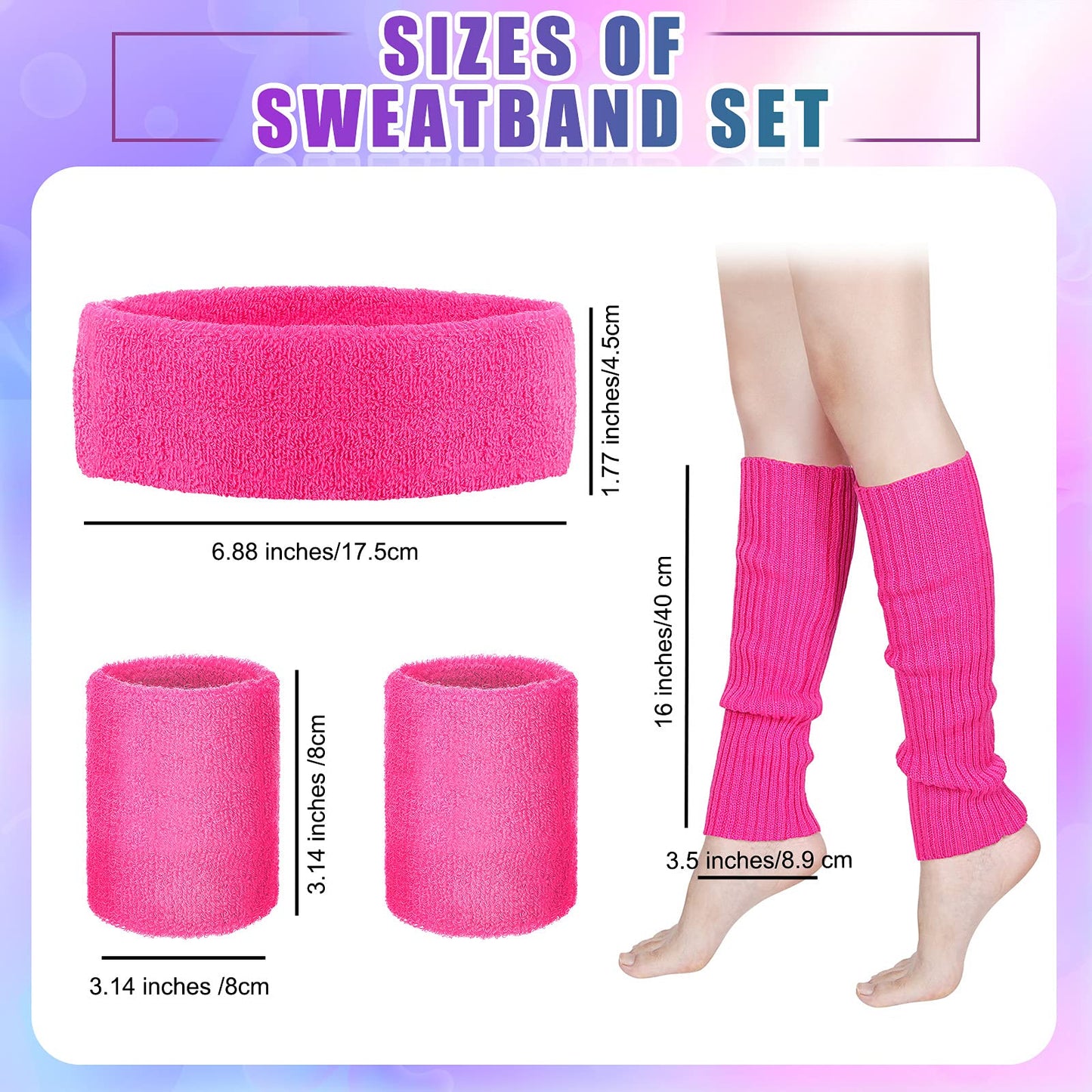 SATINIOR 80s Women Workout Outfit Neon Leg Warmer Headband Wristbands Fanny Pack Set 80s Accessories for Yoga Running(Pink, Rose Red)
