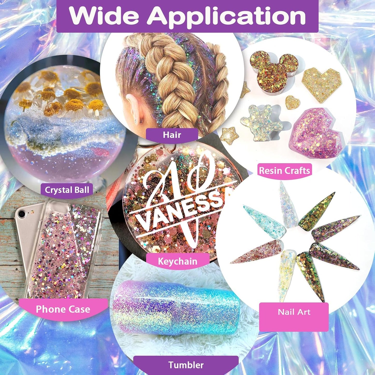 Renfio Opal Chunky Glitter, 1.75oz/50g Purple Glitter, Dreamy High Sparkle Glitter for Crafts Holographic Fine Glitter Mix Iridescent Glitters Flake for Nails Art Hair DIY Snow Globe - Lilac Asterism