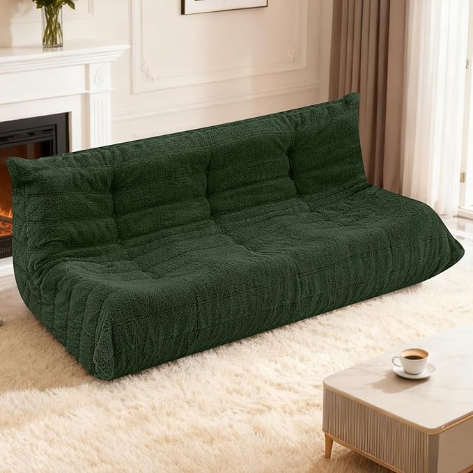 HABUTWAY Bean Bag Chairs Fireside Lazy Floor Sofa, Soft Teddy Fleece 3 Seater Sofa with High-Resilience Foam Filling，Beanbag for Living Room, Bedroom, Office (Green Teddy)